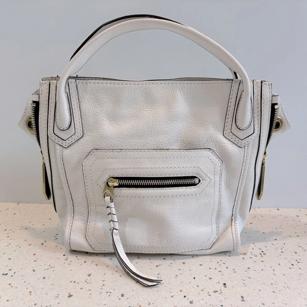 orYANY Small White Leather‎ Satchel Handbag with Zipper Sides
